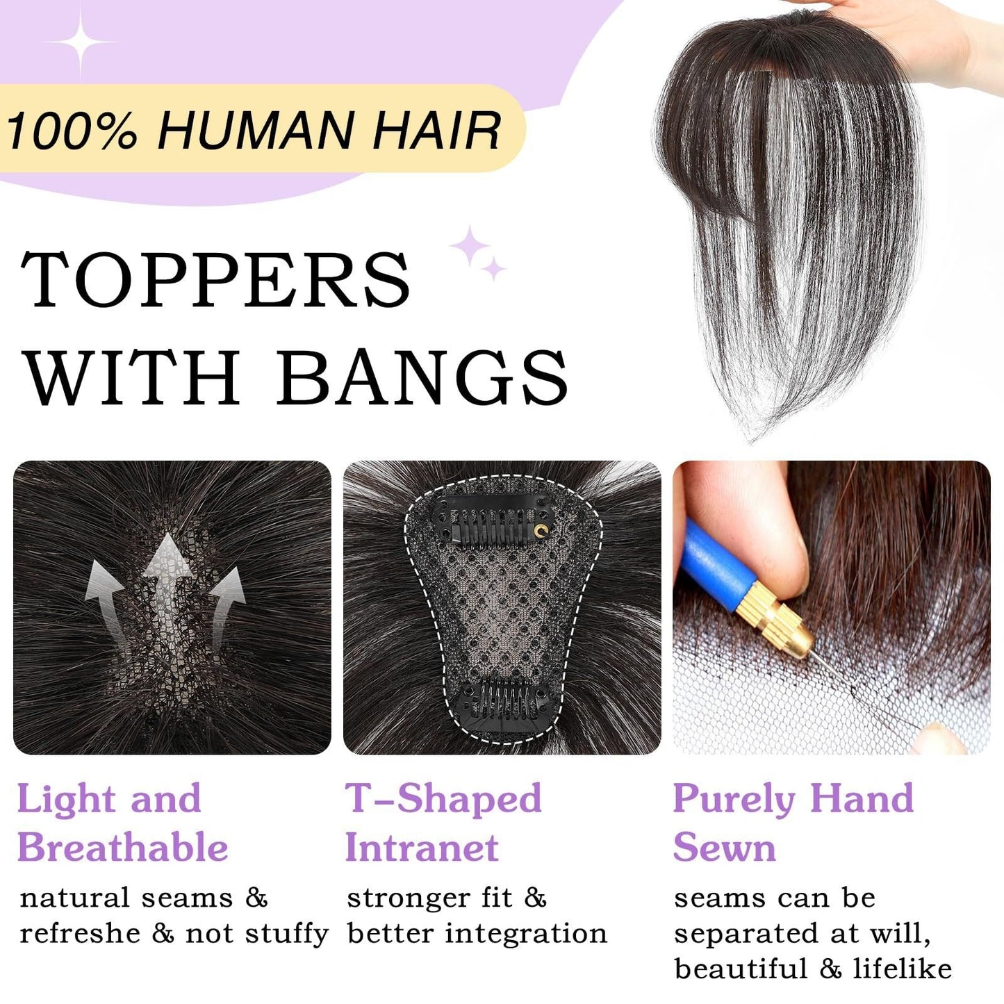 4*6 cm Human Hair  Air Bangs, Invisible Clip-in 3D Fringe for Women, Natural Hair Extension for Volume Style