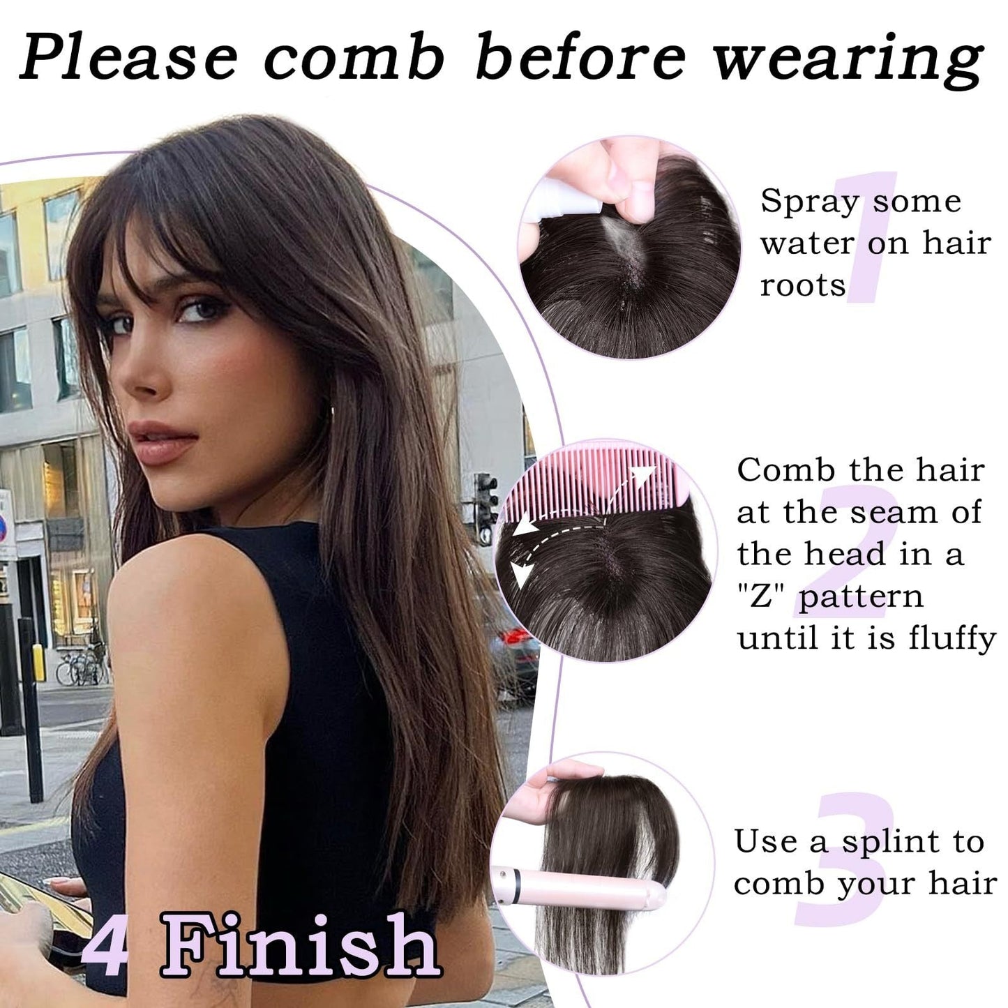 4*6 cm Human Hair  Air Bangs, Invisible Clip-in 3D Fringe for Women, Natural Hair Extension for Volume Style