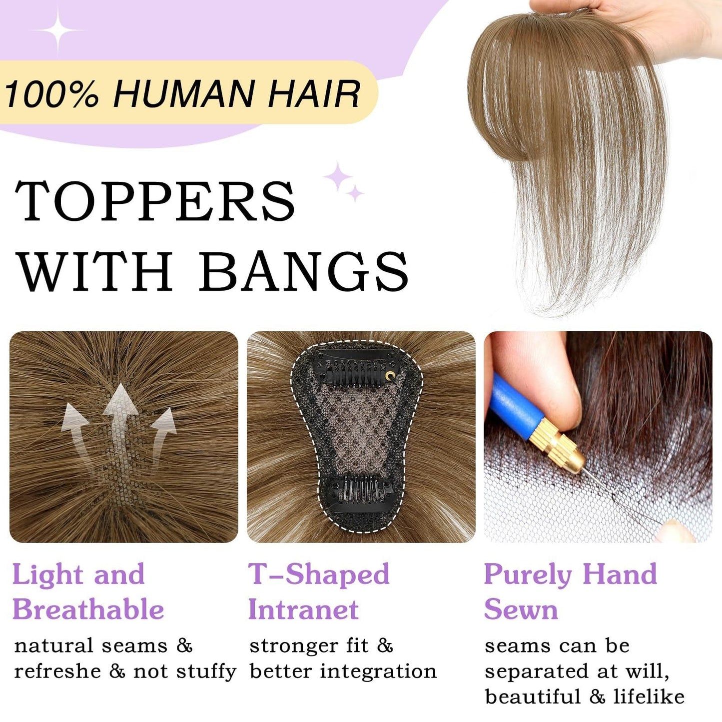 4*6 cm Human Hair  Air Bangs, Invisible Clip-in 3D Fringe for Women, Natural Hair Extension for Volume Style