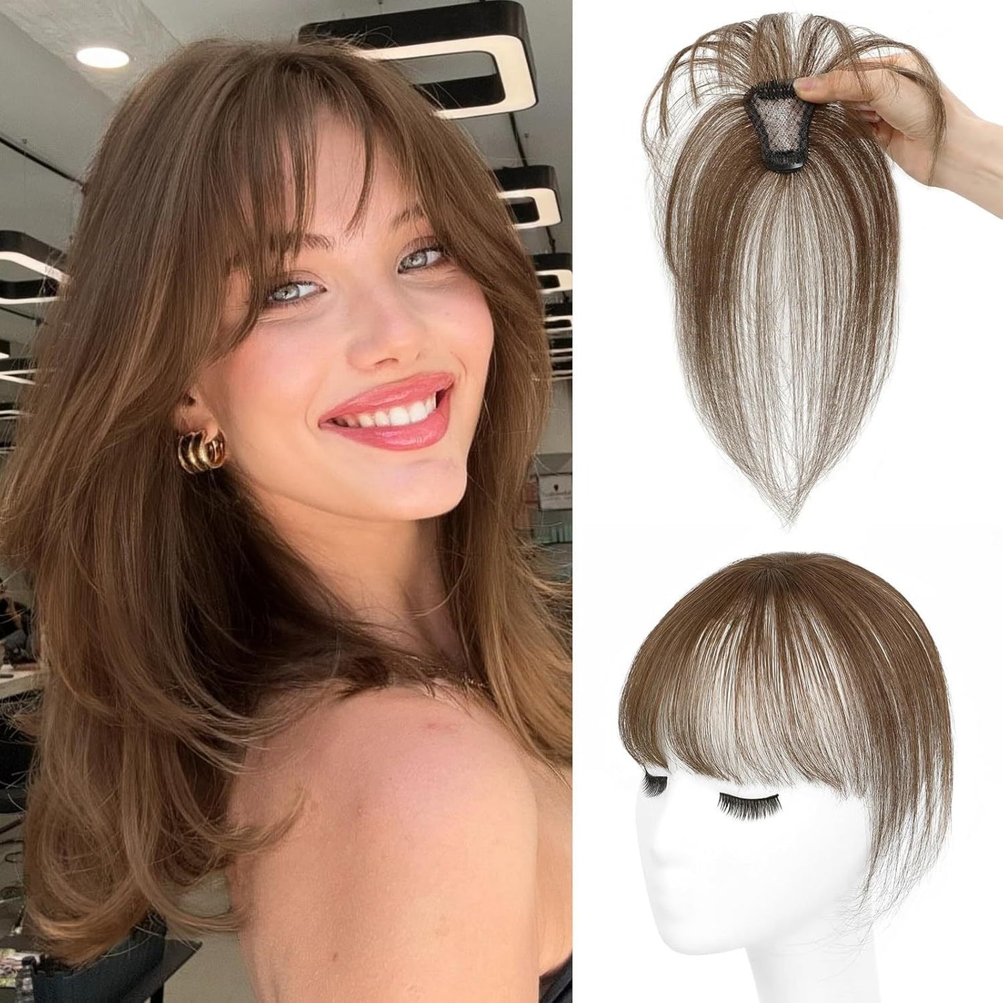 4*6 cm Human Hair  Air Bangs, Invisible Clip-in 3D Fringe for Women, Natural Hair Extension for Volume Style