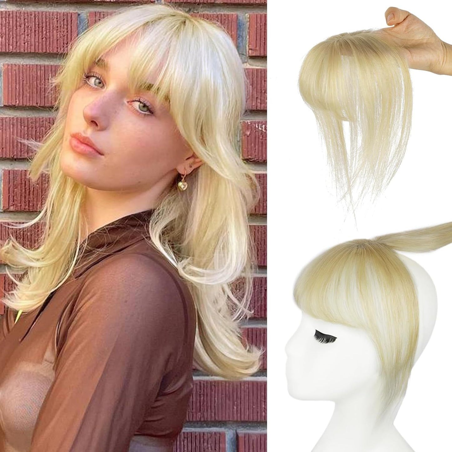 GOLD 4*6 cm Human Hair Air Bangs, Invisible Clip-in 3D Fringe for Women, Natural Hair Extension for Volume Style