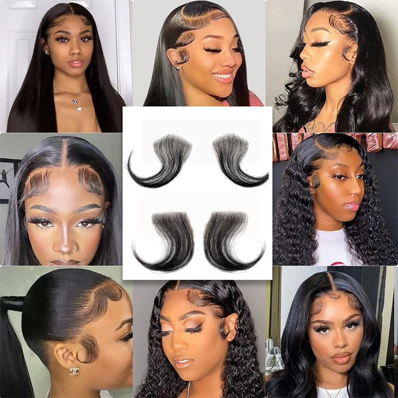 Real Human Hair Baby Bangs Natural Hairline Enhancer | Baby Hair Sideburn Edge Stickers | Must-Have for Wig Styling