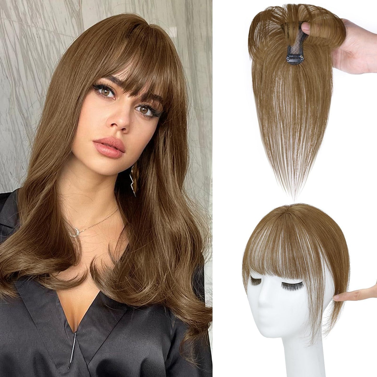 5*7 cm Human Hair Air Bangs, Invisible Clip-in 3D Fringe for Women, Natural Hair Extension for Volume Style