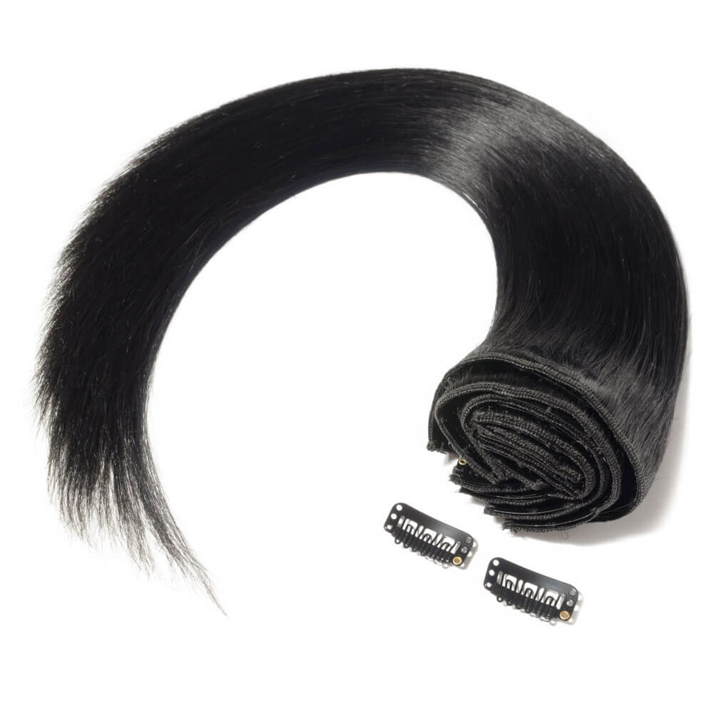 Clip in Hair Extensions Straight #1 Jet Black Remy Human Hair