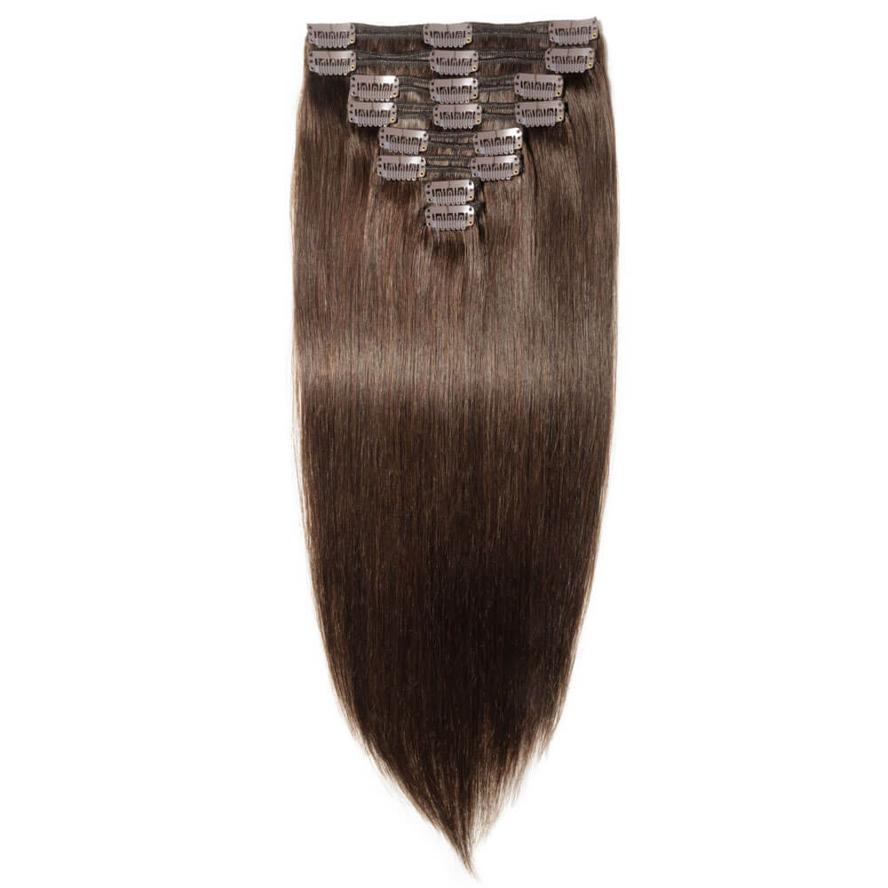 Clip in Hair Extensions Straight #2 Dark Brown Remy Human Hair