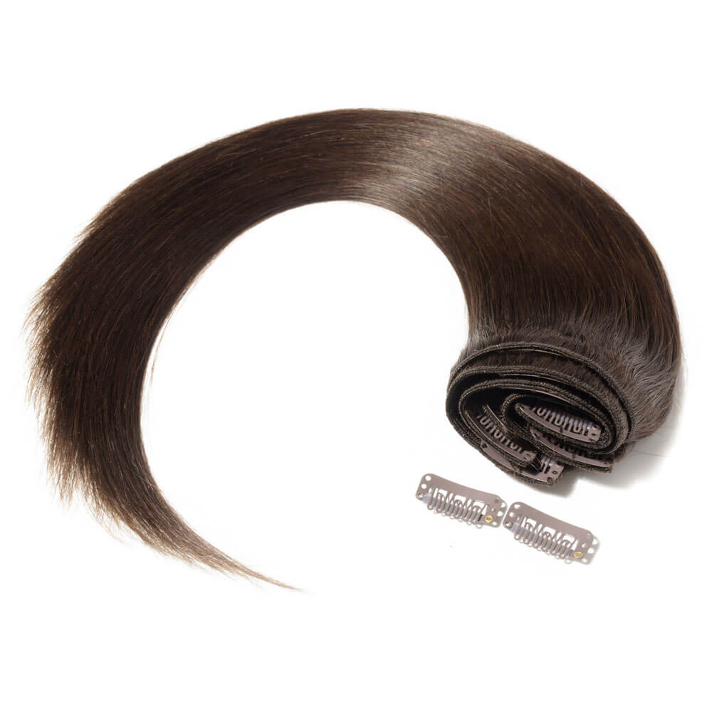 Clip in Hair Extensions Straight #2 Dark Brown Remy Human Hair