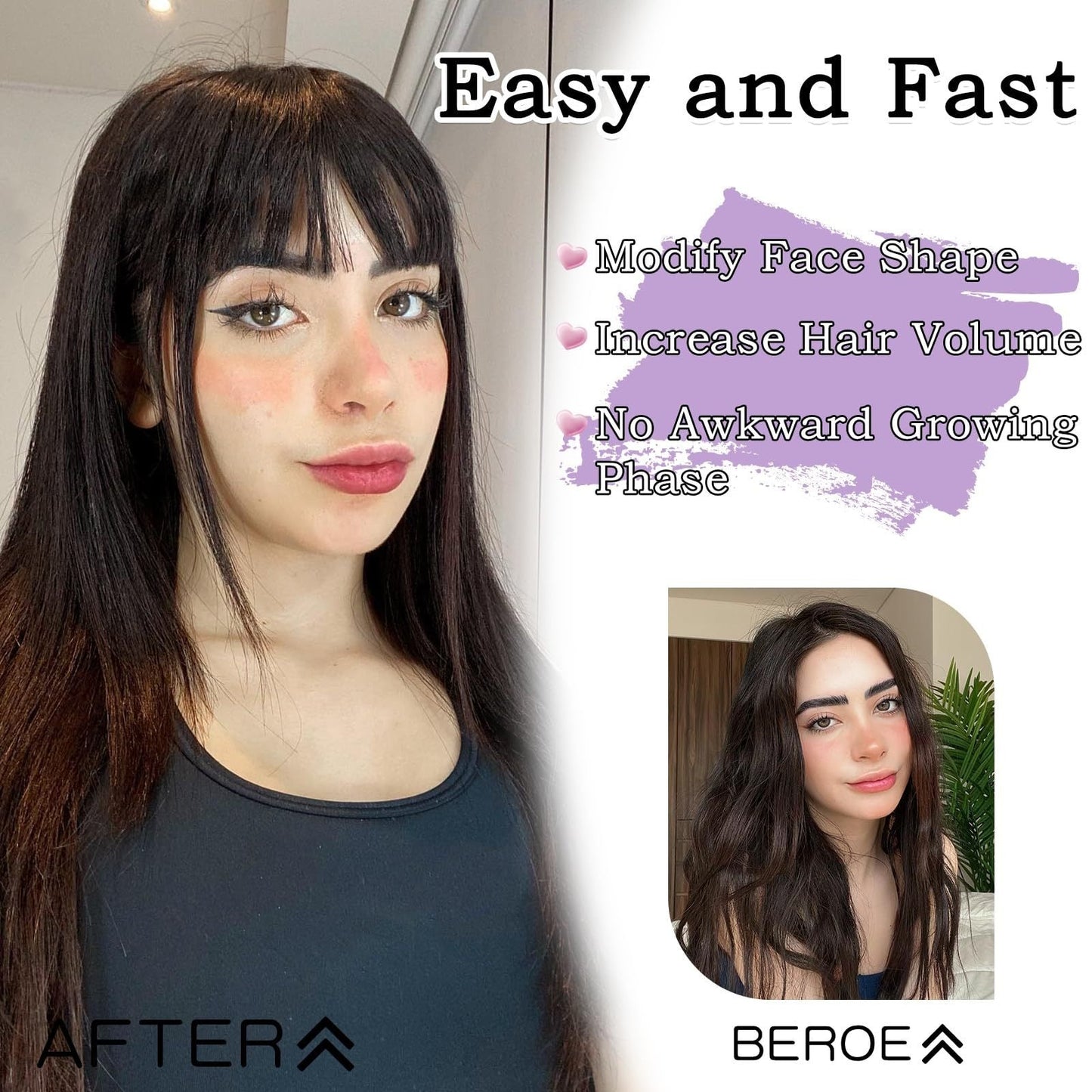 5*7 cm Human Hair Air Bangs, Invisible Clip-in 3D Fringe for Women, Natural Hair Extension for Volume Style