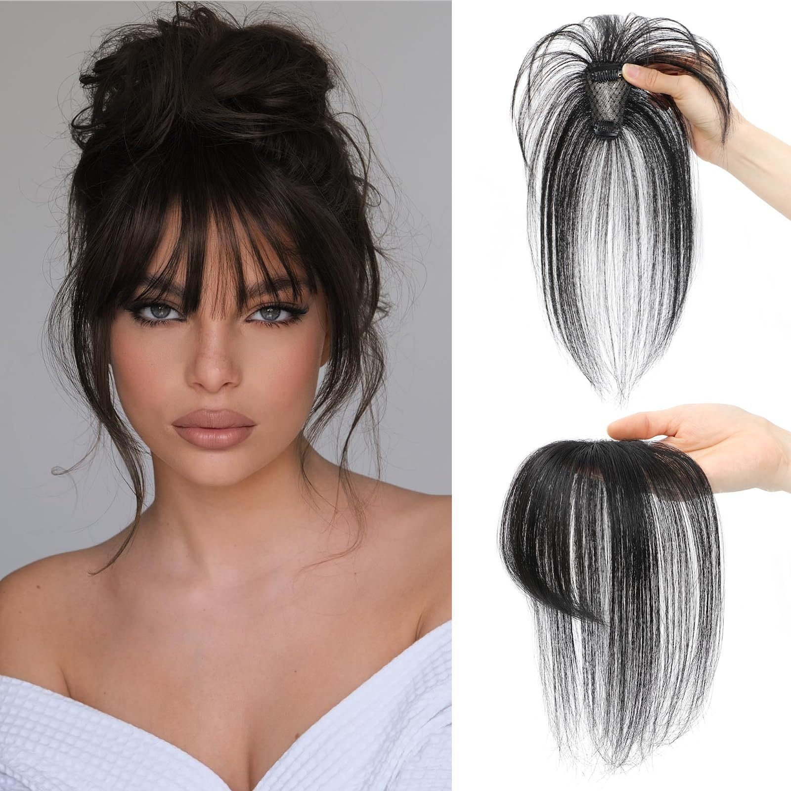 4*6 cm Human Hair  Air Bangs, Invisible Clip-in 3D Fringe for Women, Natural Hair Extension for Volume Style