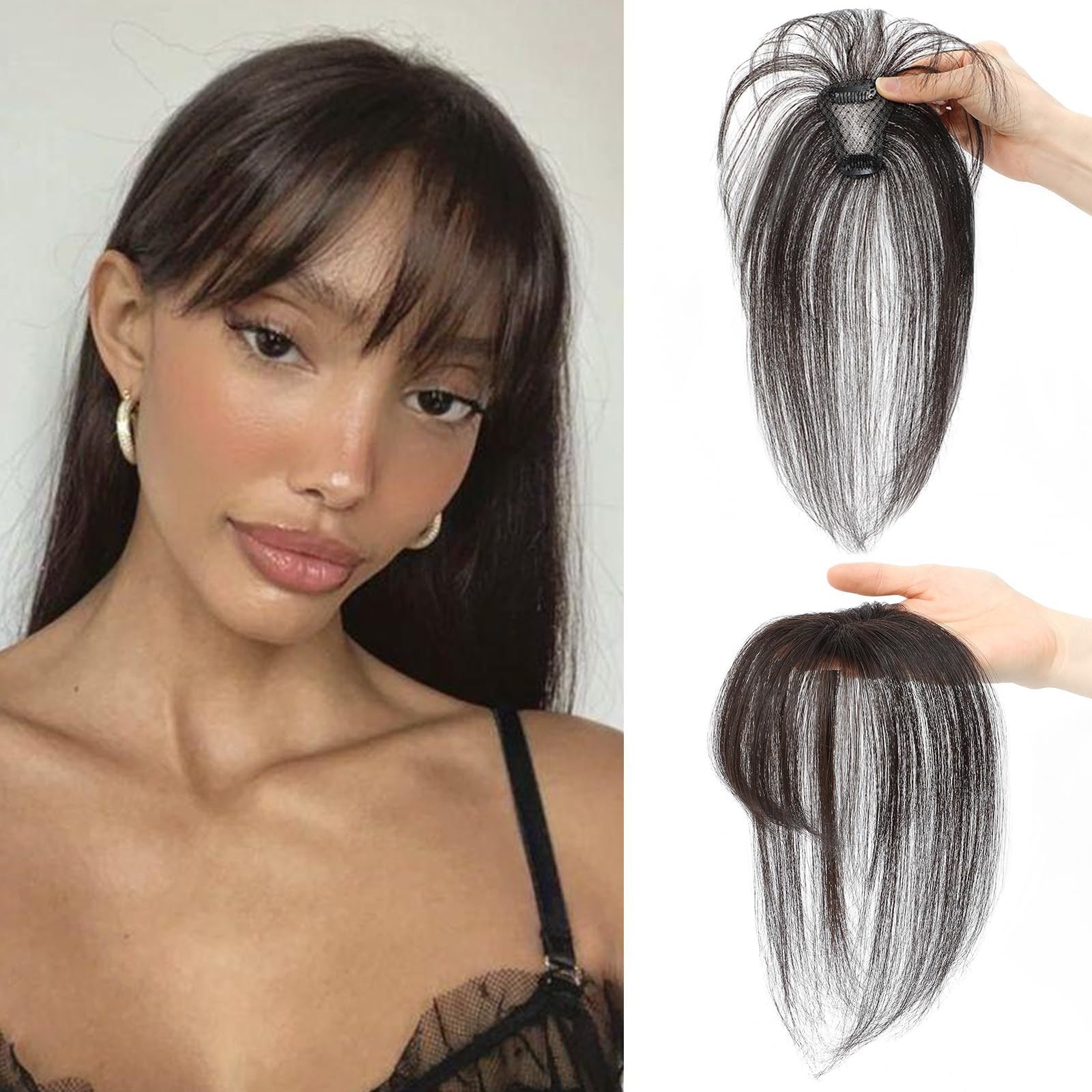 4*6 cm Human Hair  Air Bangs, Invisible Clip-in 3D Fringe for Women, Natural Hair Extension for Volume Style