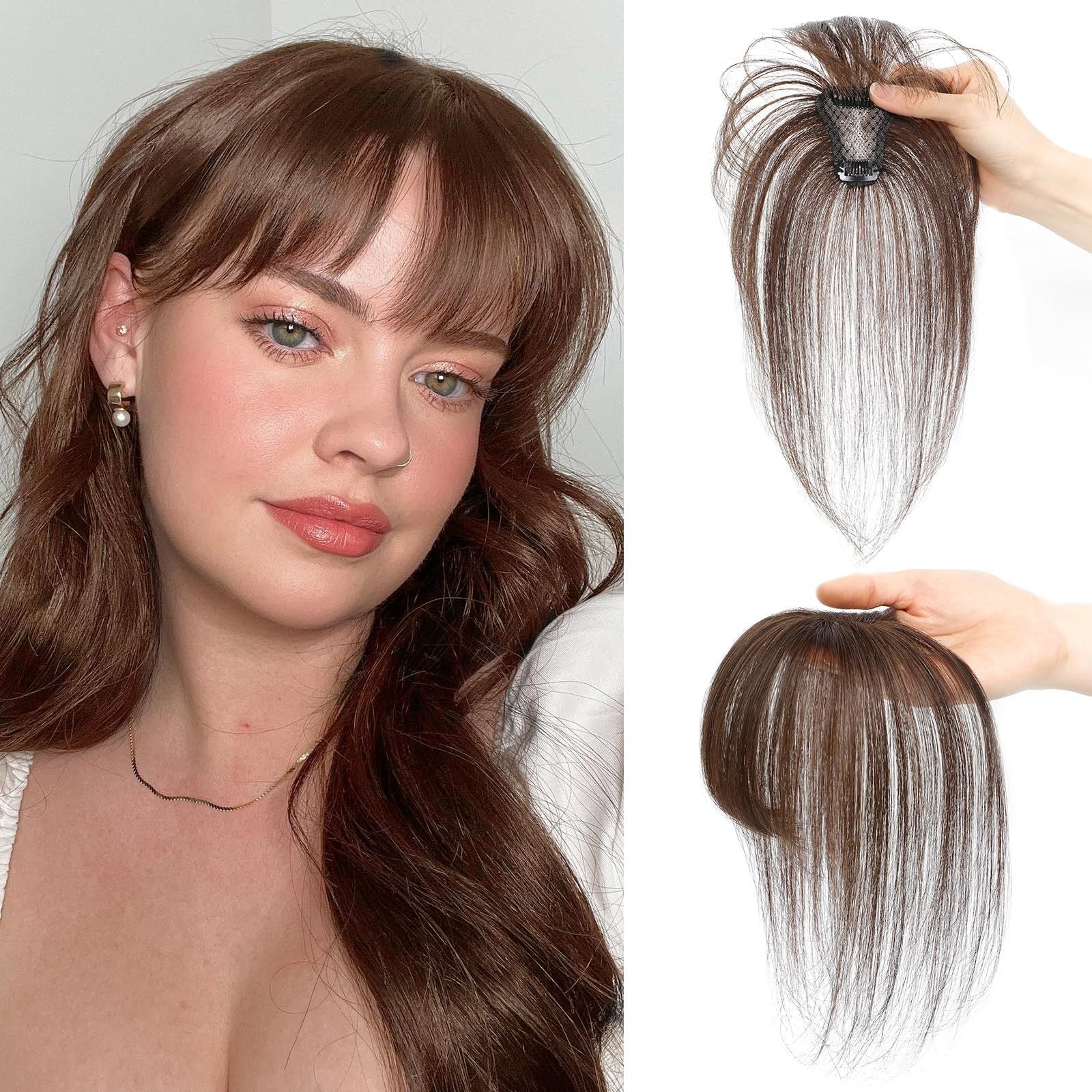 4*6 cm Human Hair  Air Bangs, Invisible Clip-in 3D Fringe for Women, Natural Hair Extension for Volume Style