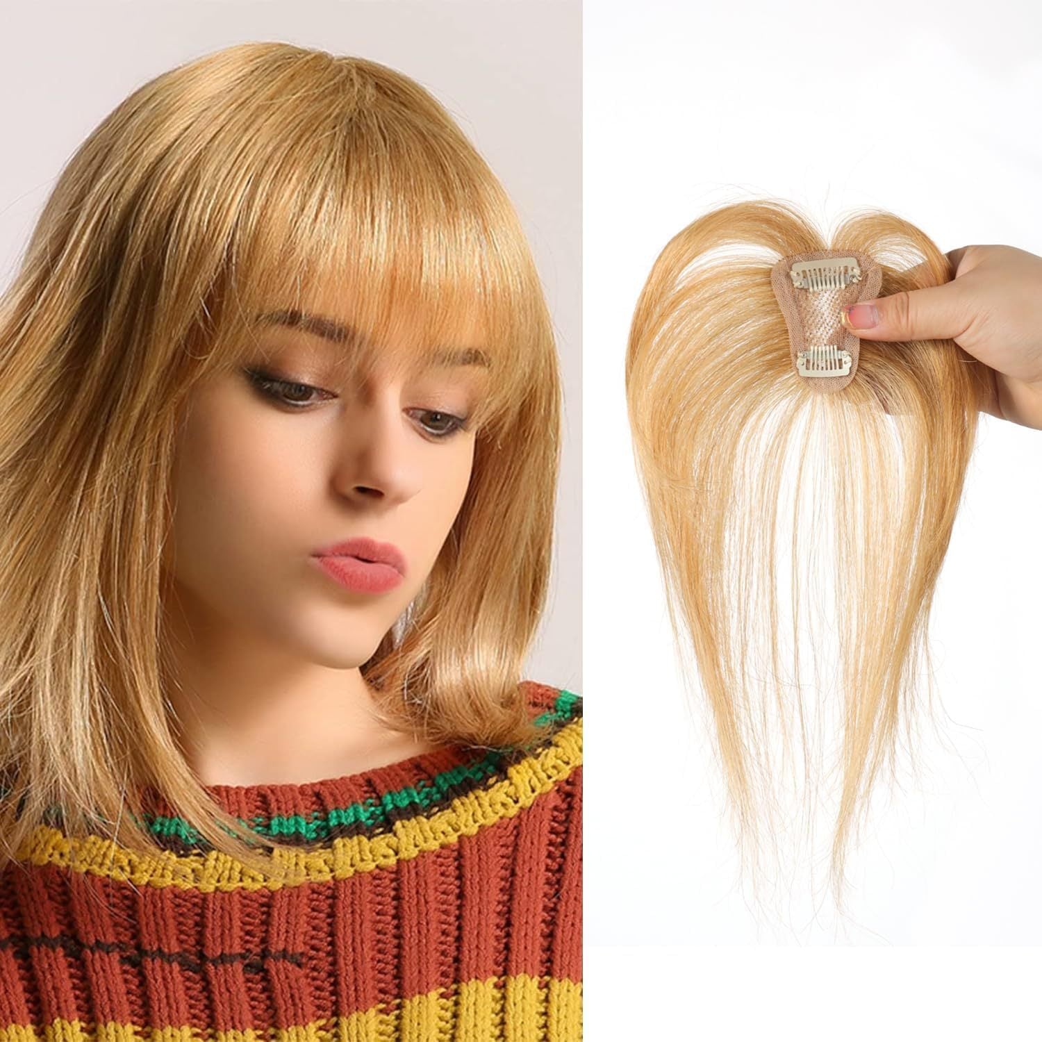 GOLD 4*6 cm Human Hair Air Bangs, Invisible Clip-in 3D Fringe for Women, Natural Hair Extension for Volume Style