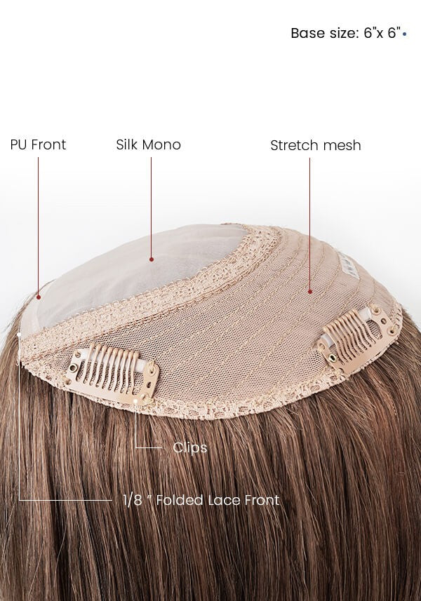 6*6 Clip-On Stretch Mesh Hairpiece for Women with Thin Skin and Silk Mono Top