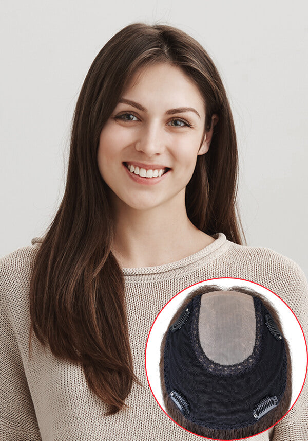 6*6.5 Inch Natural Hairline Women’s Silk-Top & Wefted Back Hairpiece with Virgin Hair