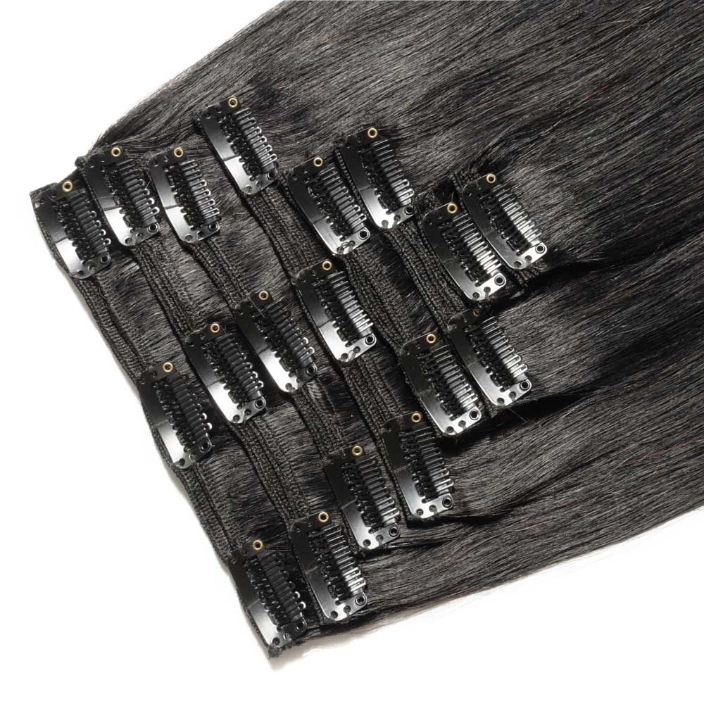 Clip in Hair Extensions Straight #1 Jet Black Remy Human Hair