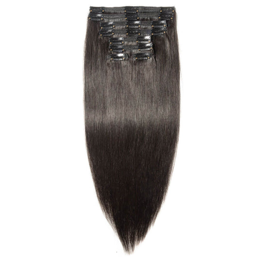 Clip in Hair Extensions Straight #1B Natural Black Remy Human Hair