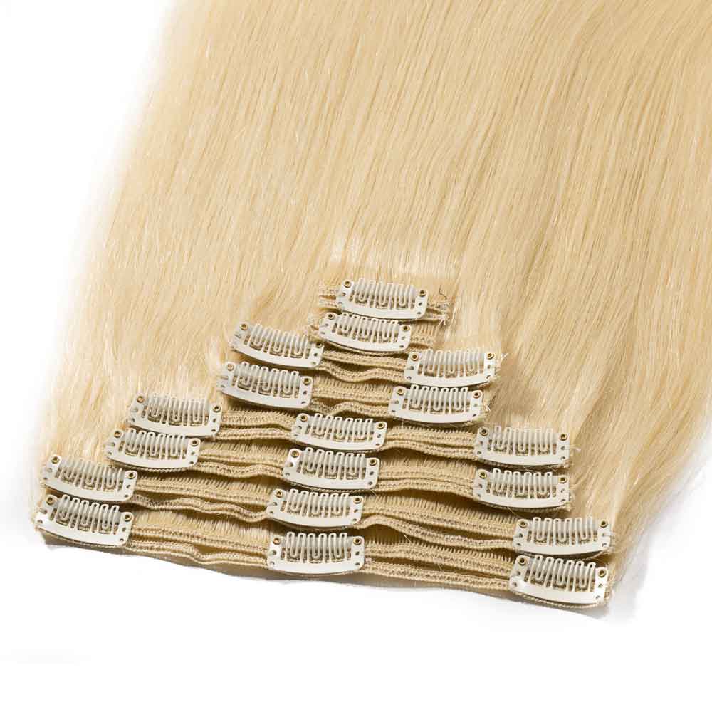 Clip in Hair Extensions Straight #613 Bleach Blonde Remy Human Hair