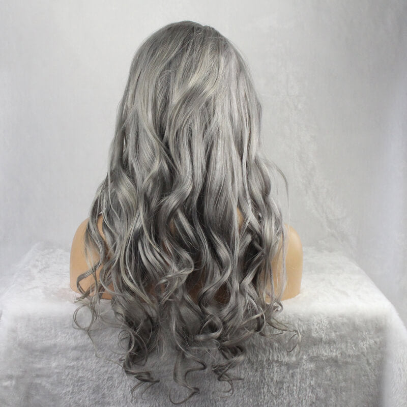 Lace Front Human Hair Wig Body Wave Ombre Grey Silver