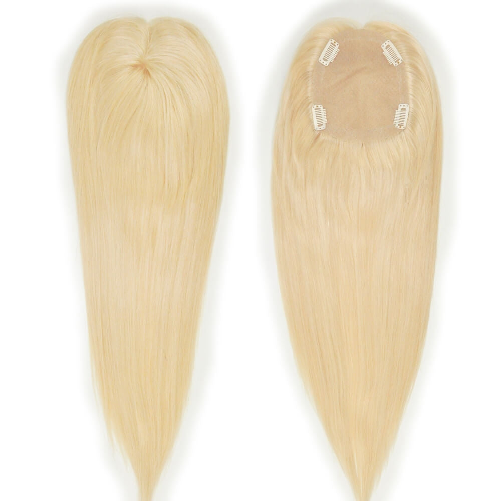 5"*6" Light Blonde Silk Top Human Hair toppers women toupee half wigs top hair pieces