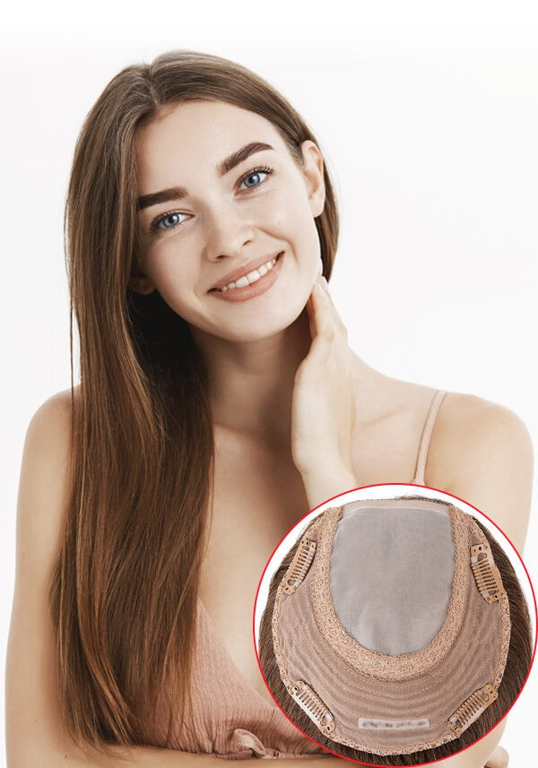 6*6.5 Clip-On Stretch Mesh Hairpiece for Women with Thin Skin and Silk Mono Top