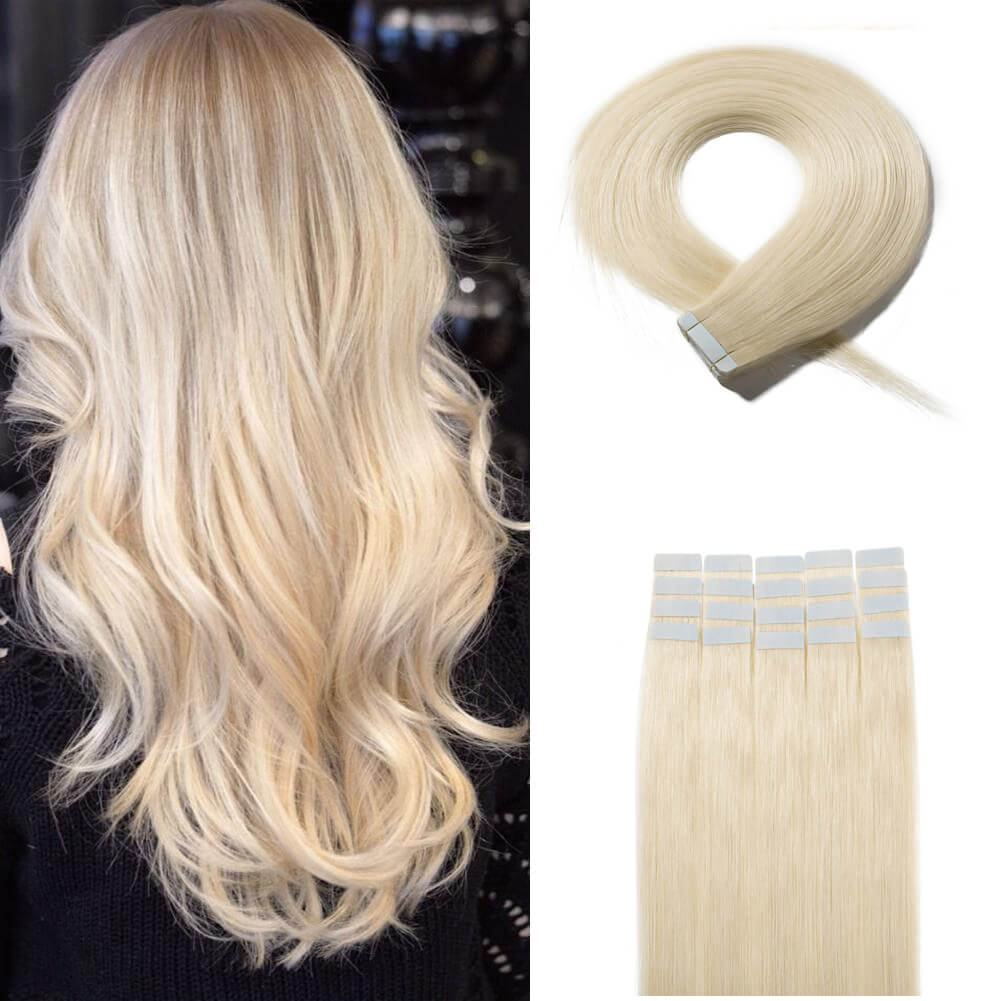 Tape In Hair Extensions #60 Platinum Blonde