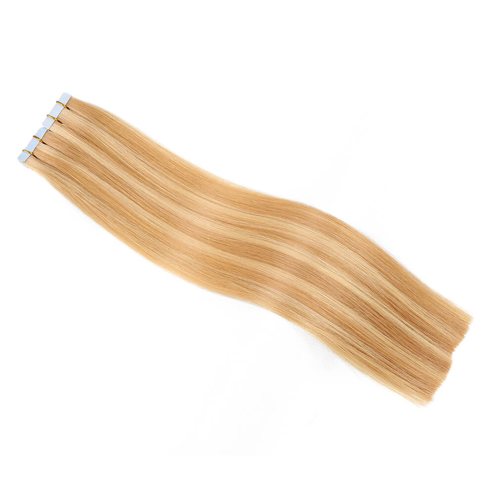 Tape In Hair Extensions #613#27 Bleach Blonde Highlights Strawberry Blonde