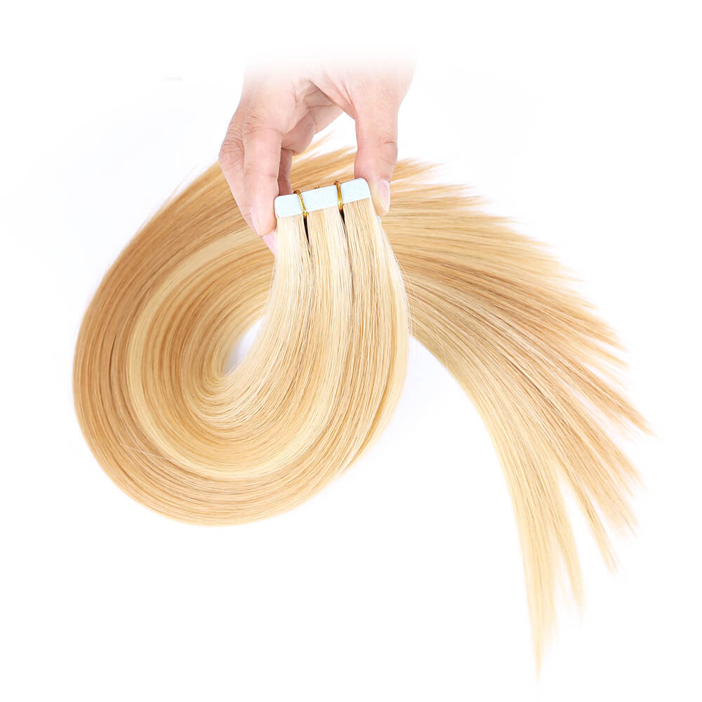 Tape In Hair Extensions #613h#27 Bleach Blonde Highlights Strawberry Blonde