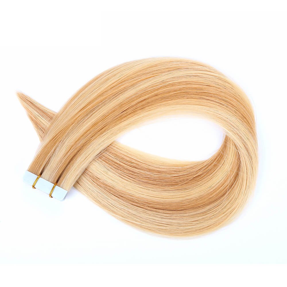 Tape In Hair Extensions #613h#27 Bleach Blonde Highlights Strawberry Blonde